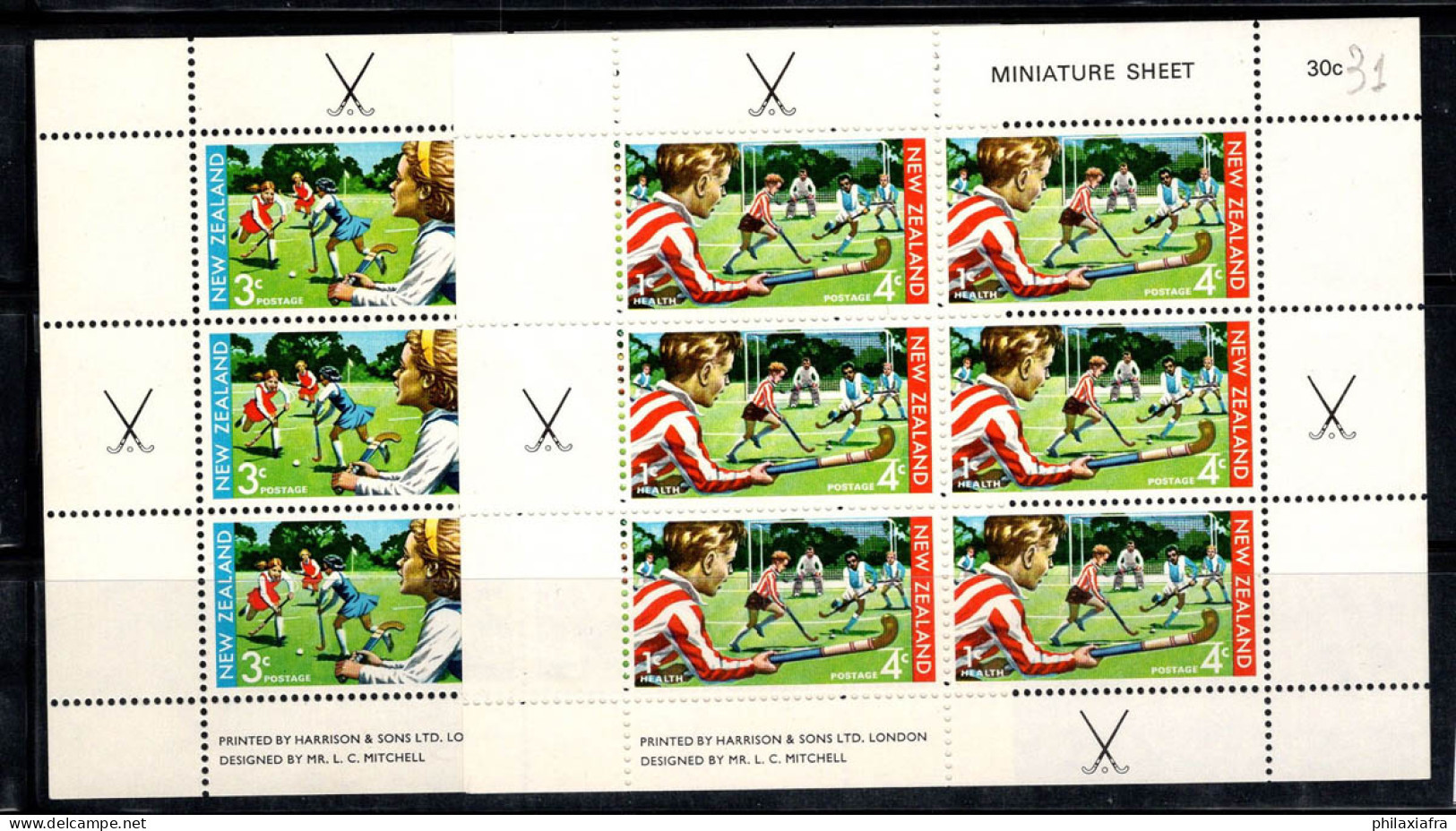 Nouvelle-Zélande 1971 Mi. 562-563 Mini Feuille 100% Neuf ** Santé : Hockey, Années D'école Dentaire - Blocks & Sheetlets