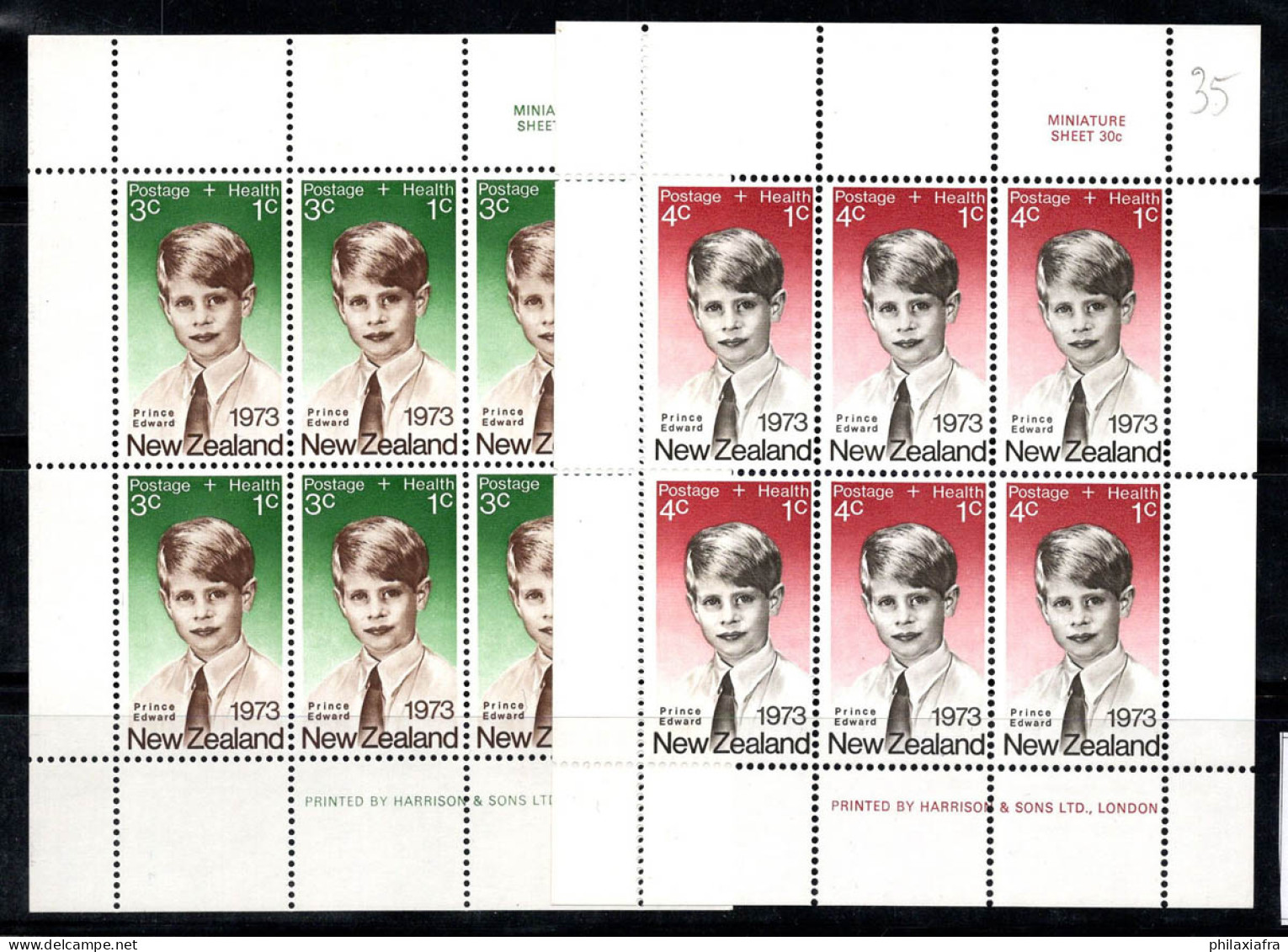 Nouvelle-Zélande 1973 Mi. 611-612 Mini Feuille 100% La Santé, Les Enfants. Prince - Blocks & Sheetlets