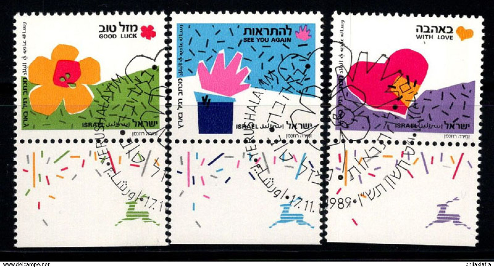 Israël 1989 Mi. 1147-1149 Oblitéré 100% Timbres De Salutation, Bonne Chance, Au Revoir - Gebruikt (met Tabs)