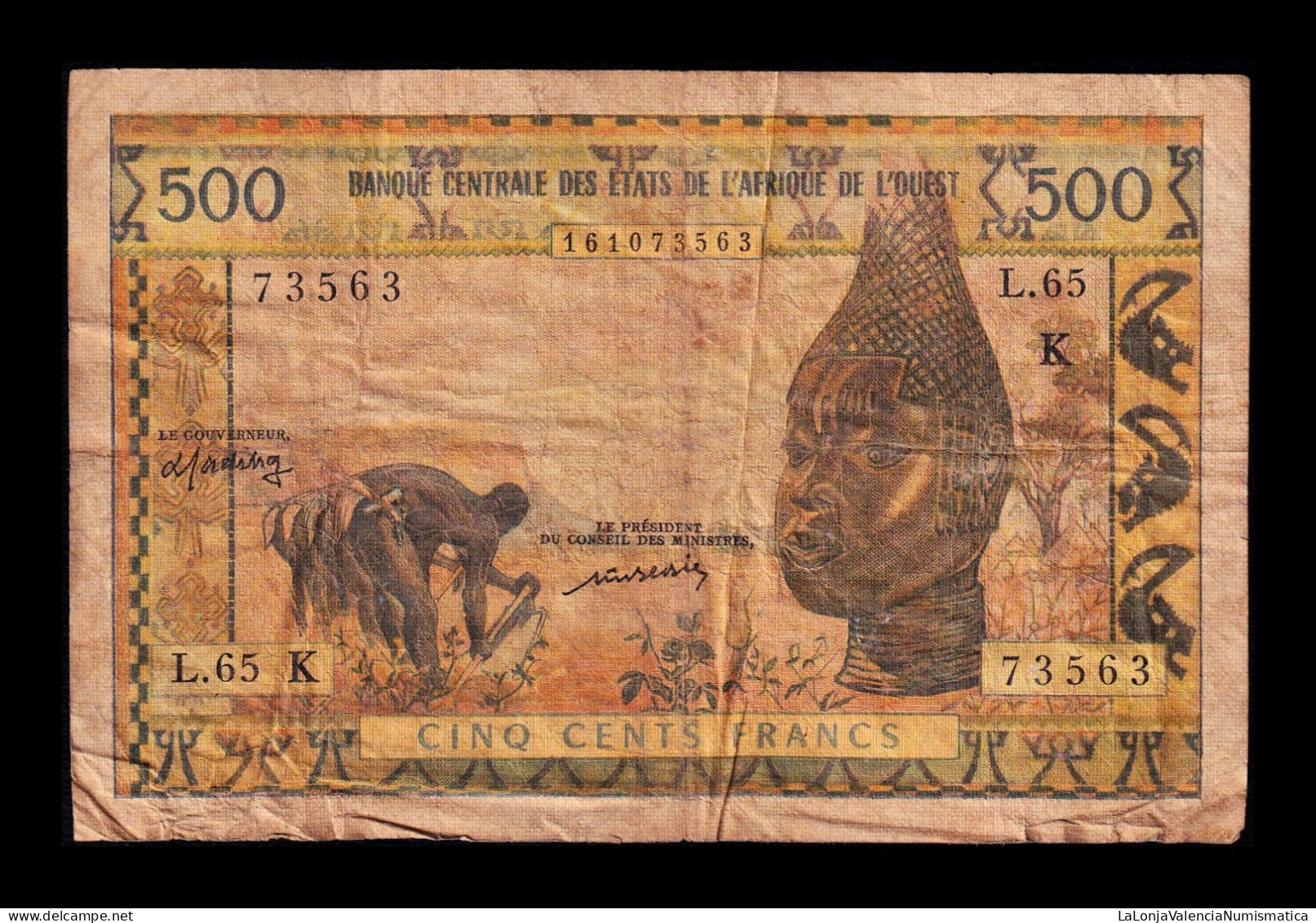 West African St. Senegal 500 Francs ND (1959-1965) Pick 702Km Bc F - États D'Afrique De L'Ouest