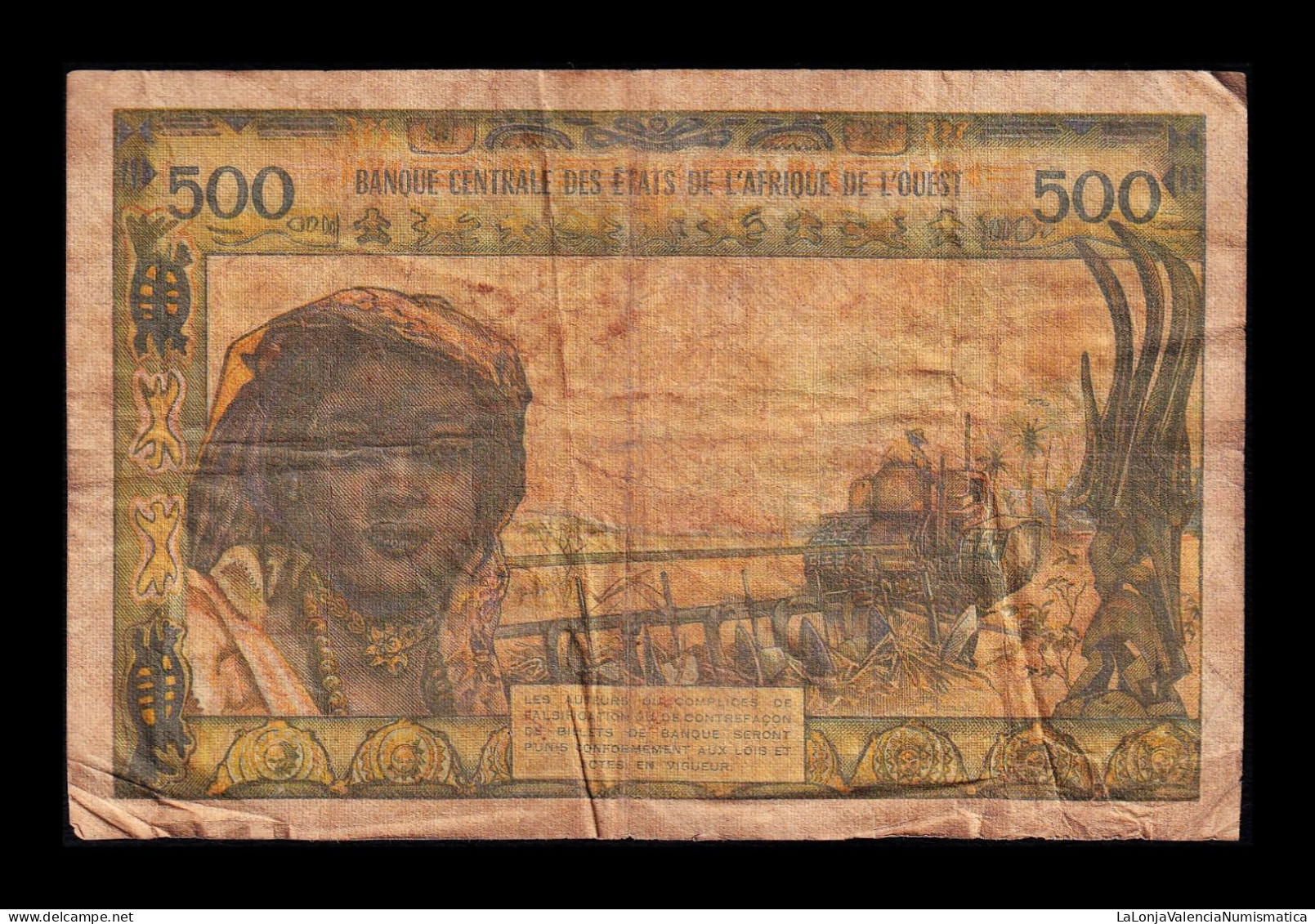 West African St. Senegal 500 Francs ND (1959-1965) Pick 702Km Bc F - États D'Afrique De L'Ouest