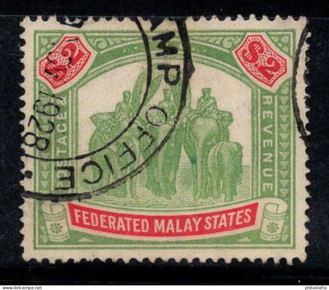 États Malais Fédérés 1922 Mi. 76 Oblitéré 100% 2 $, éléphants - Federated Malay States