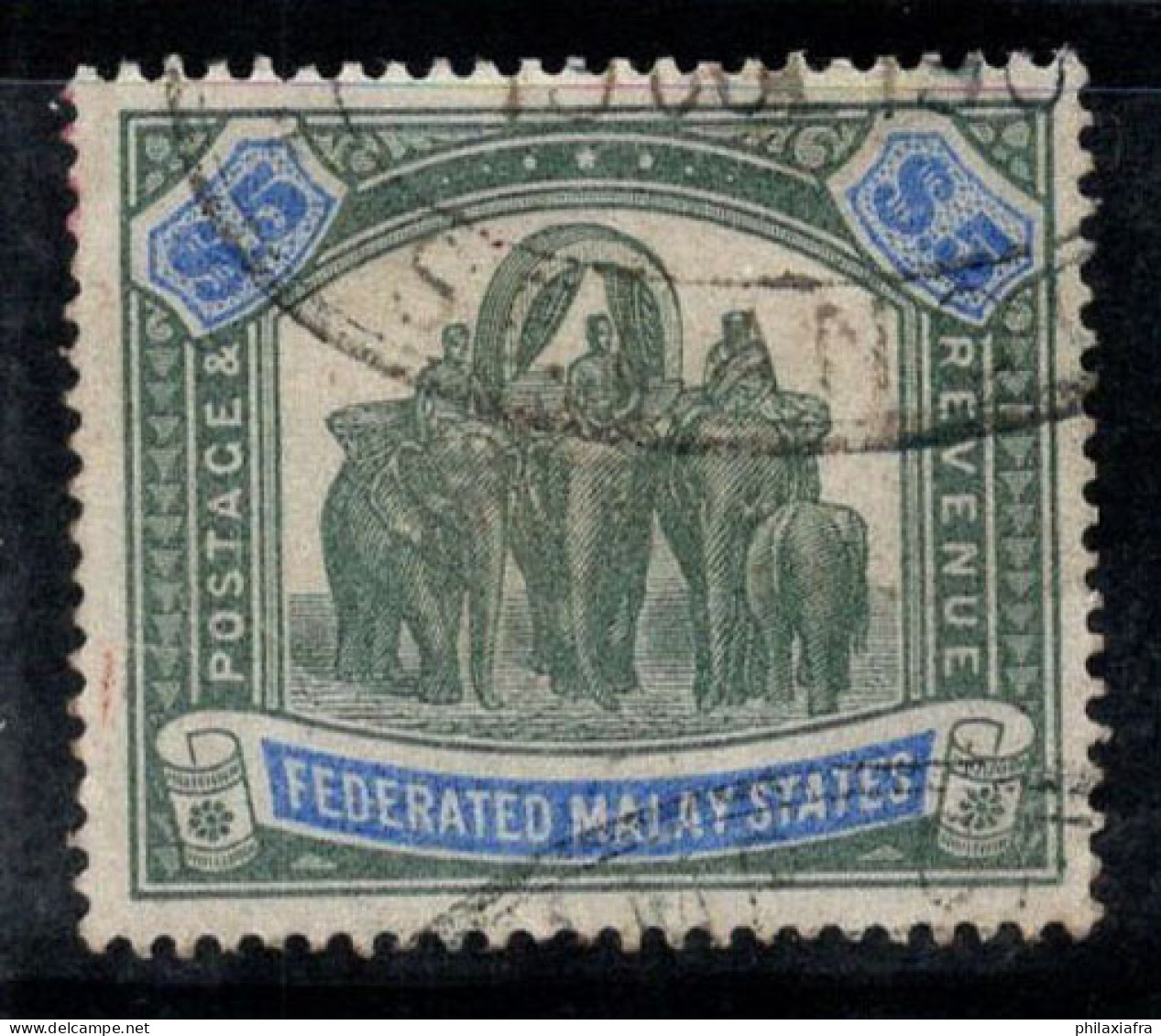 États Malais Fédérés 1900 Mi. 25 Oblitéré 100% 5 $, éléphants - Federated Malay States