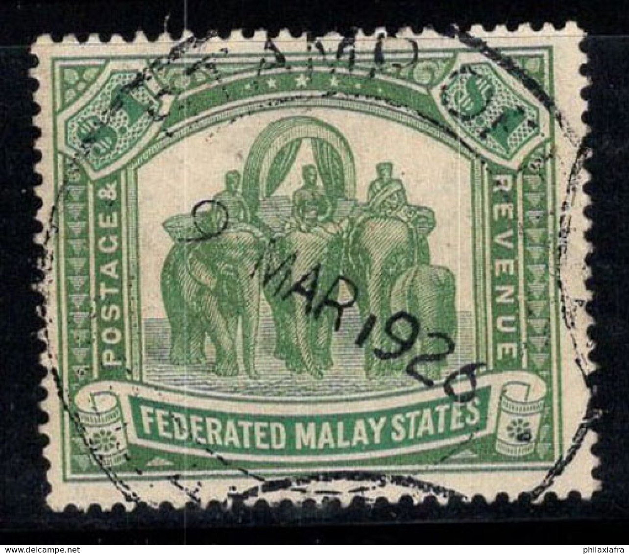 États Malais Fédérés 1922 Mi. 74 Oblitéré 100% Éléphants, 1 $ - Federated Malay States