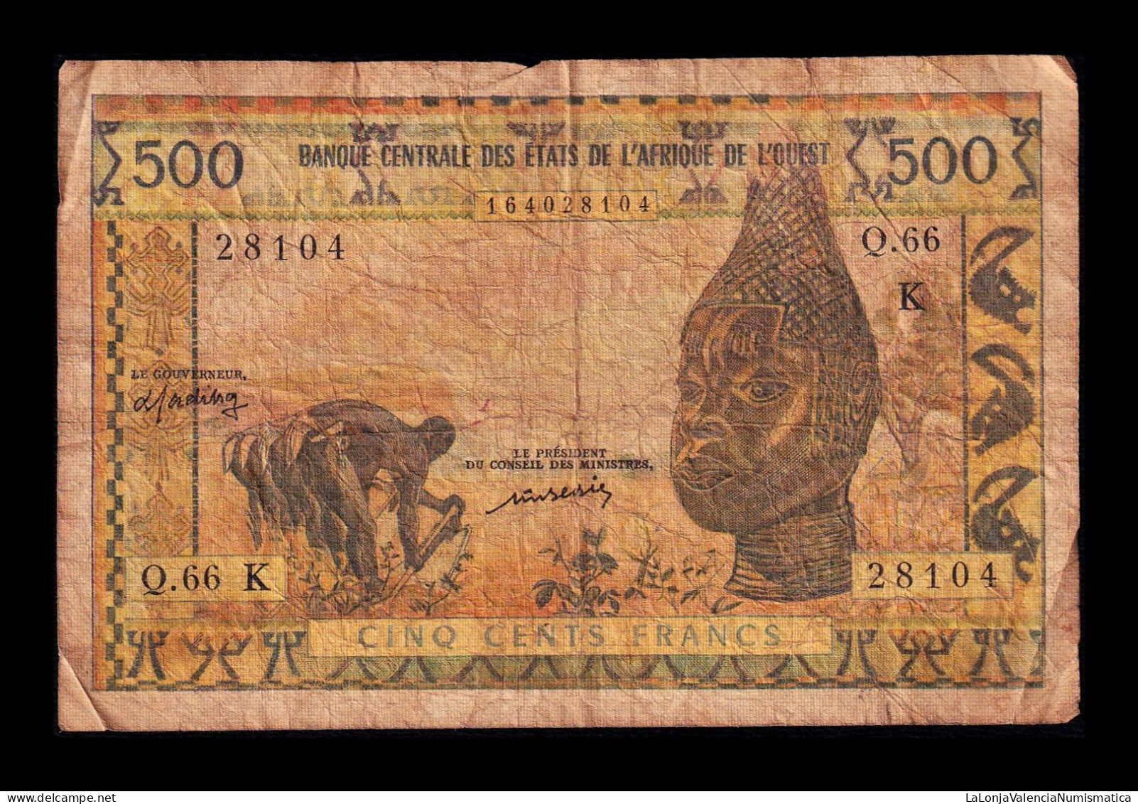 West African St. Senegal 500 Francs ND (1959-1965) Pick 702Km Bc F - États D'Afrique De L'Ouest