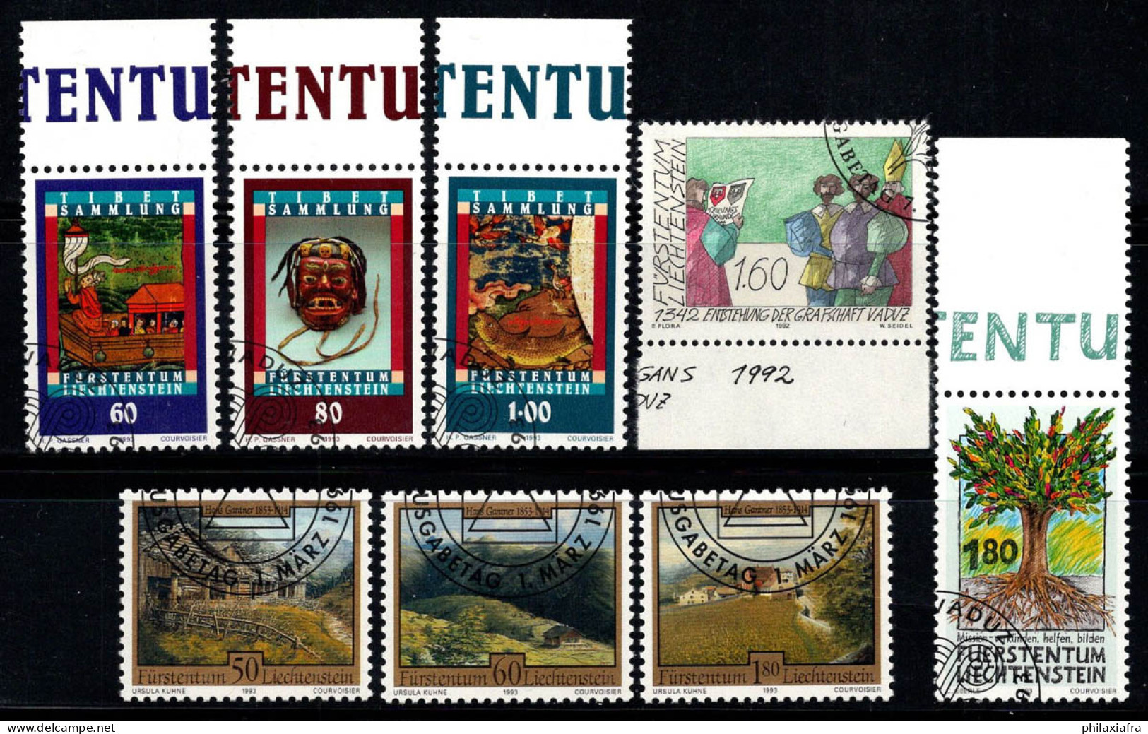 Liechtenstein 1992-93 Oblitéré 100% Tibet, Peintures De Gantner, Arbre... - Gebraucht