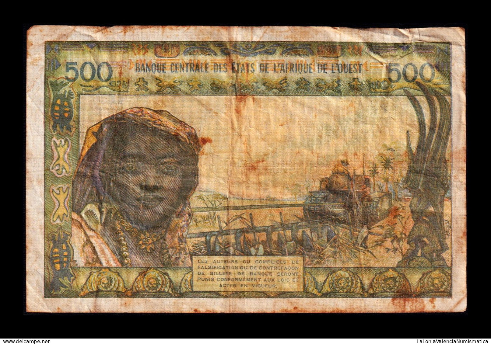 West African St. Senegal 500 Francs ND (1959-1965) Pick 702Kl Bc F - États D'Afrique De L'Ouest