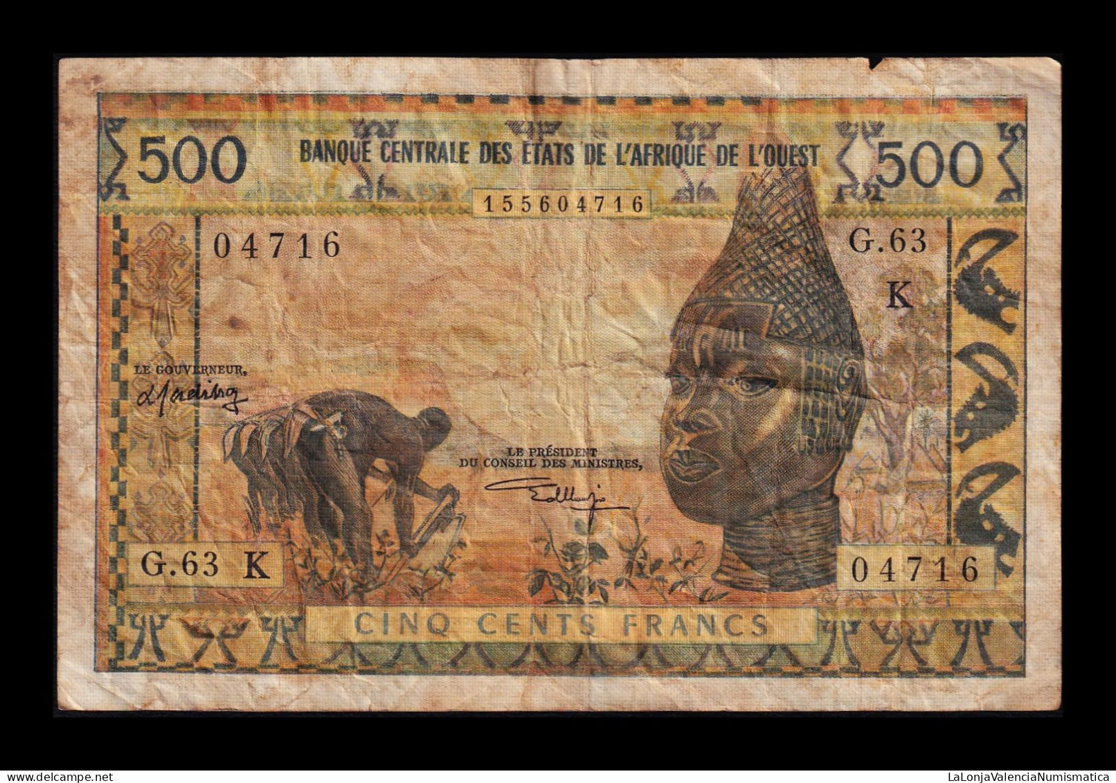 West African St. Senegal 500 Francs ND (1959-1965) Pick 702Kl Bc F - États D'Afrique De L'Ouest