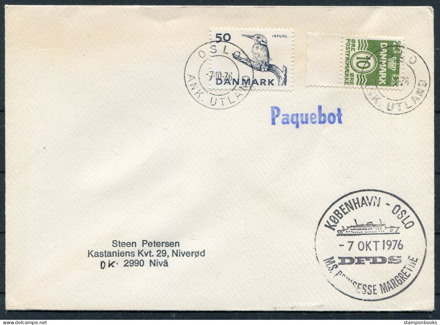 1976 Denmark Norway DFDS M.S. Prinsesse Margrethe Ship Copenhagen / Oslo PAQUEBOT Cover  - Covers & Documents