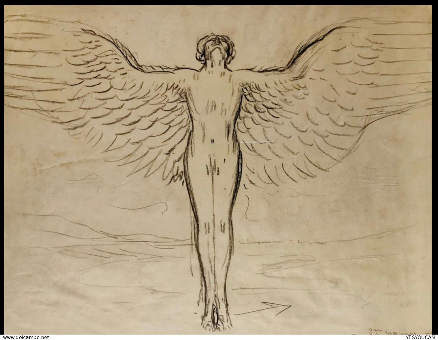 Dessin Original UNIQUE Du Timbre Poste Aérienne/Flugpost 1923-24 ICARE Du Peintre Pierre-Eugène Vibert, Carouge (Schweiz - Neufs