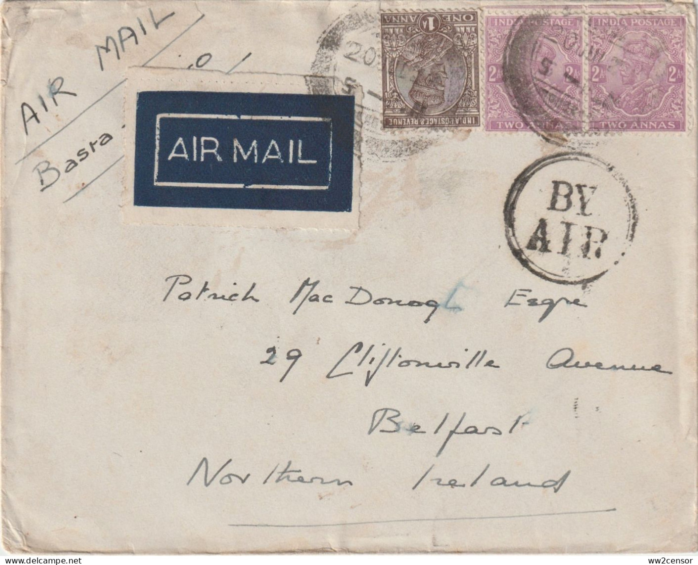 India To Belfast - 1928 Airmail Via Basra-Cairo Flight Over The Desert - Airmail