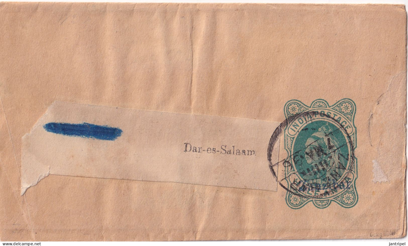 ZANZIBAR 1896 OVERPRINTED  QV  1/2A INDIA NEWSPAPERWRAPPER SEND TO DAR -ES SALAAM - Zanzibar (...-1963)