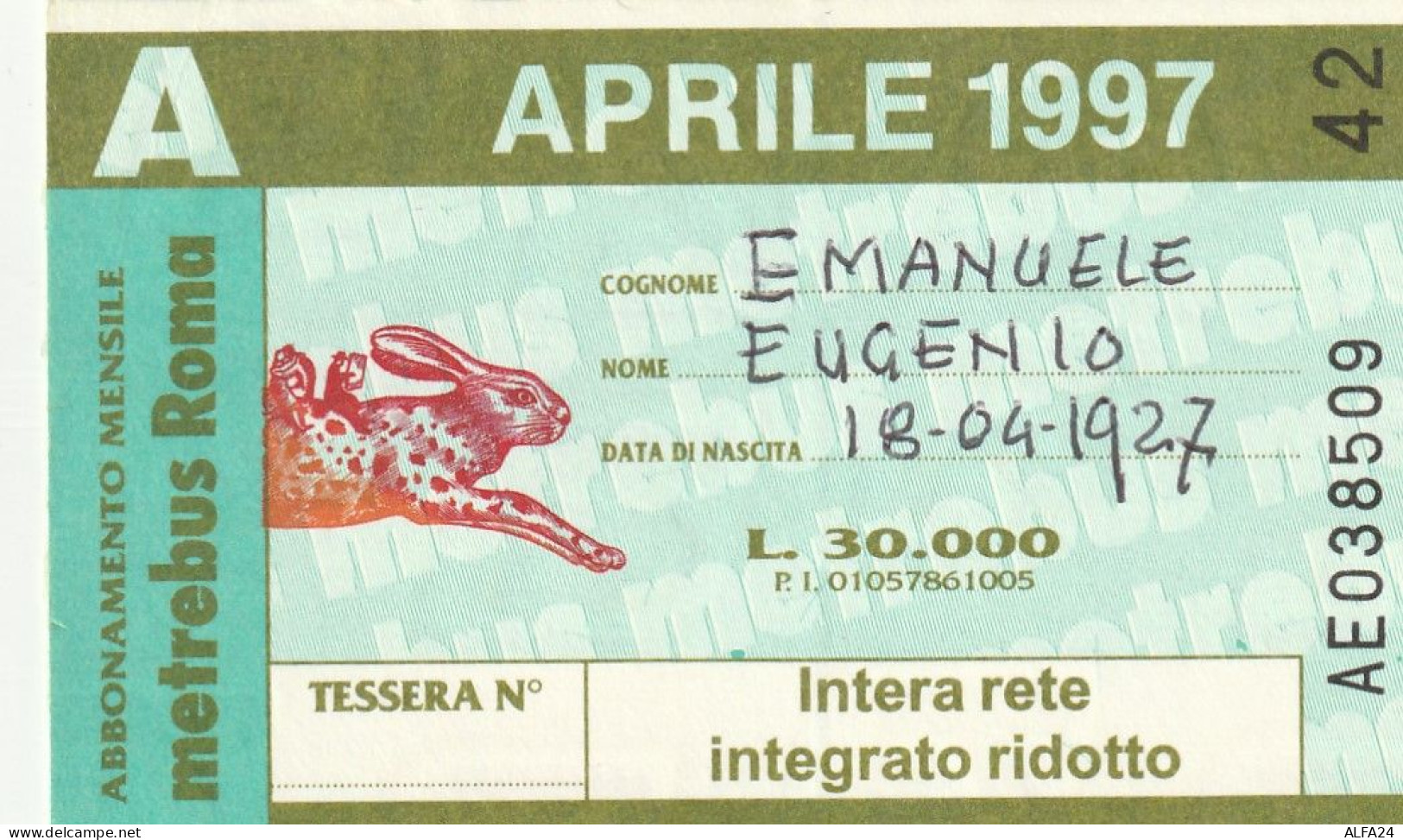 ABBONAMENTO ROMA APRILE 1997  (MF2480 - Europe