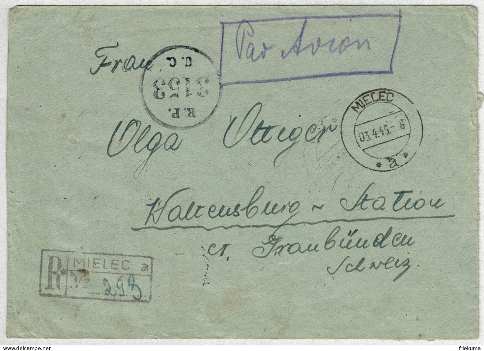 Polen / Polska 1946, Brief Einschreiben Mielec - Waltensburg Station (Schweiz), Frankatur Rückseite, Zensur R.P. 3153 - Lettres & Documents