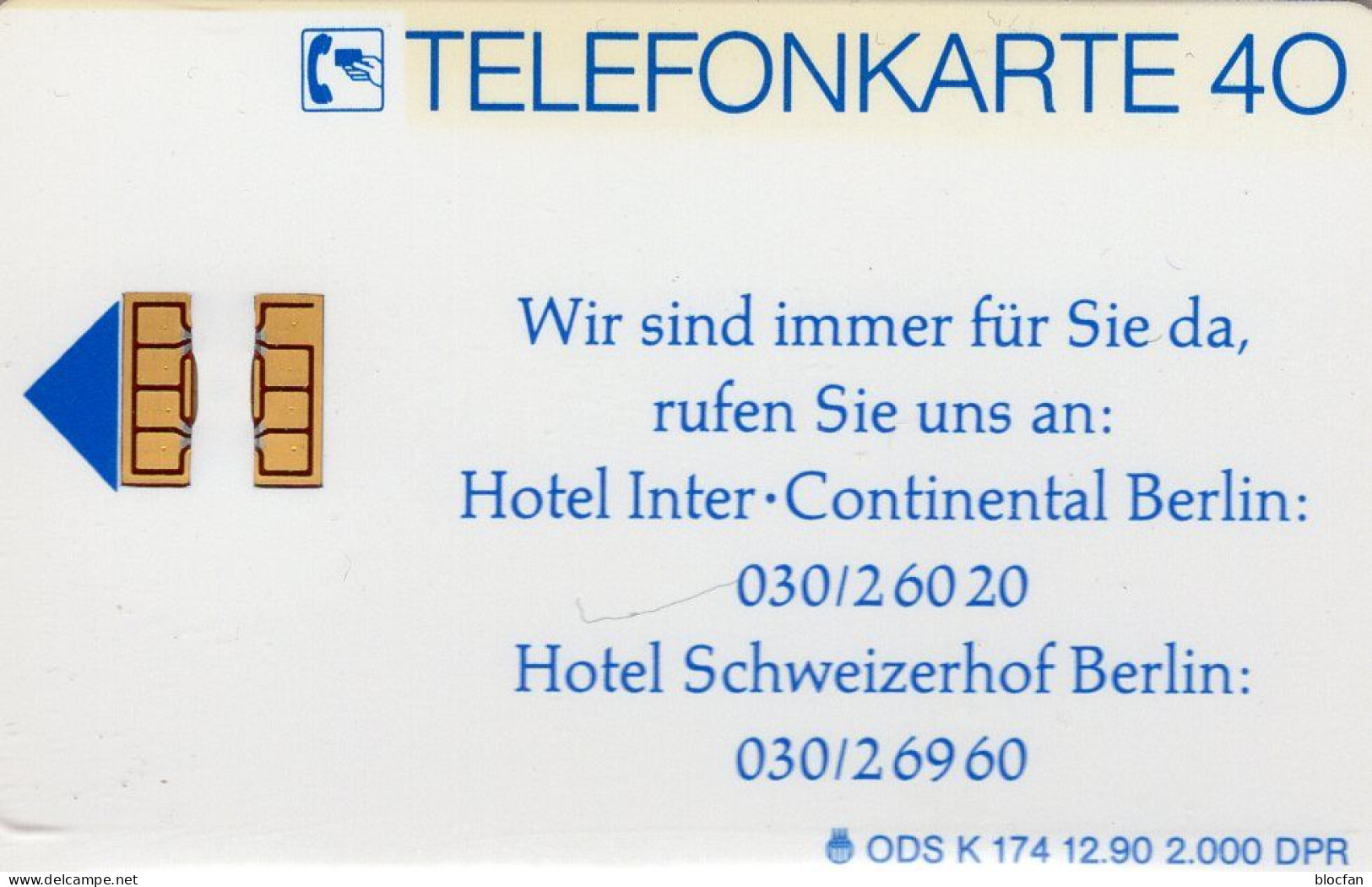 Hotel Berlin TK K174/1990 ** 50€ 2.000Exempl Interhotel Continental Schweizerhof Berlincity TC Holiday Phonecard Germany - Montagne