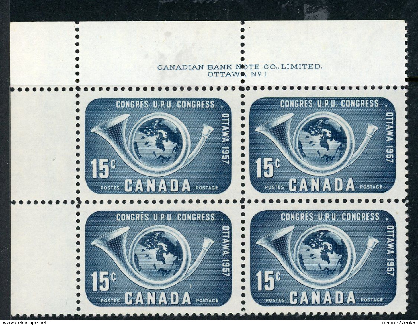 Canada 1957 MNH PB  "Posthorn And Globe" UPU Congress - Ongebruikt