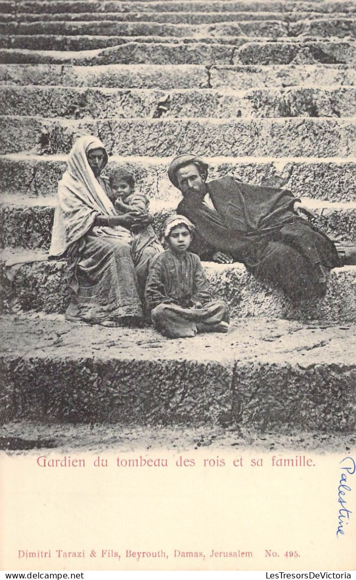 Palestine - Gardien Du Tombeau Des Rois Et Sa Famille - Animé - Enfant - Tarzi & Fils - Carte Postale Ancienne - Palestine