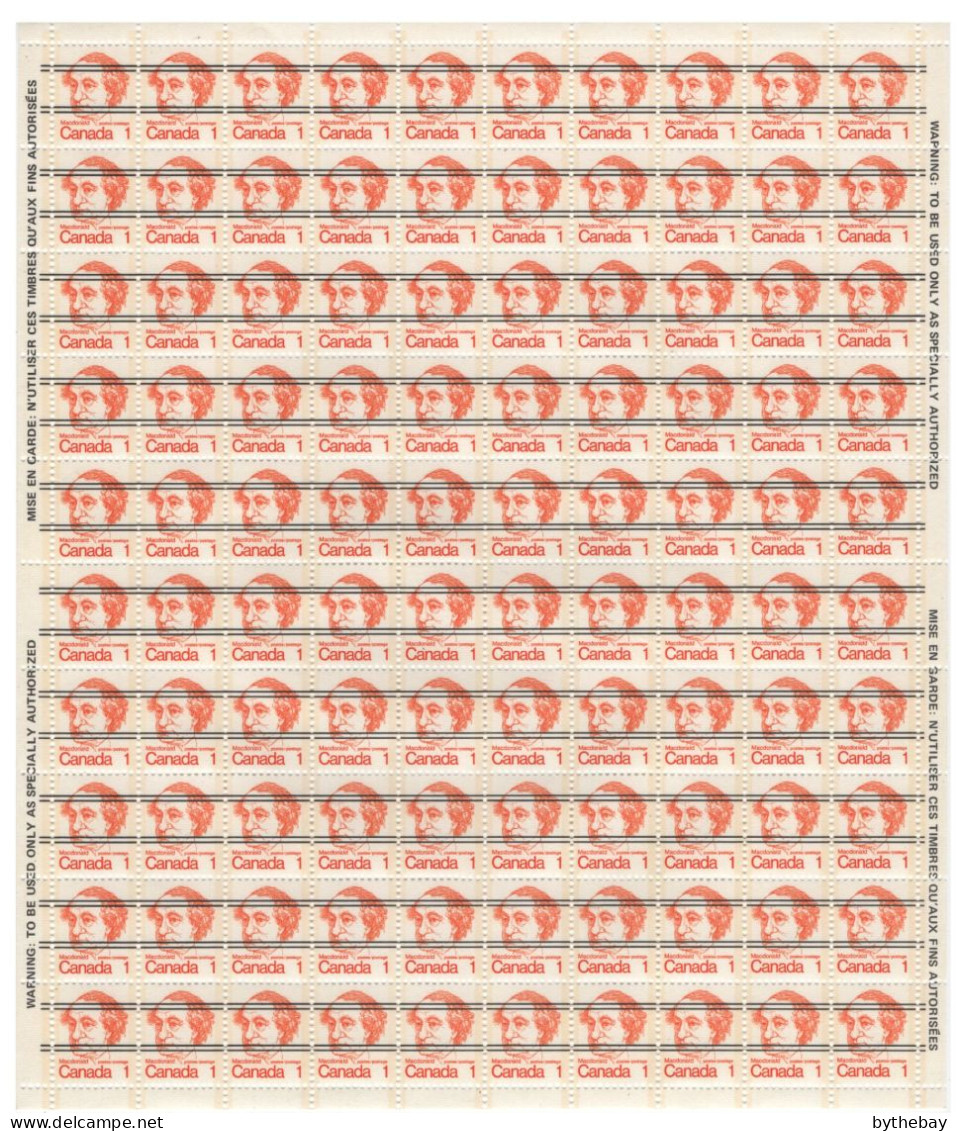 Canada 1973 MNH Sc 586xxii 1c MacDonald Full Sheet Of Precancel, Ribbed Paper - Vorausentwertungen