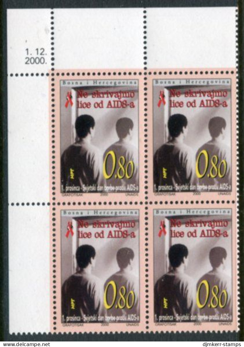 BOSNIA HERCEGOVINA (CROAT) 2000 World AIDS Day Block Of 4 MNH / **.  Michel 66 - Bosnia Erzegovina