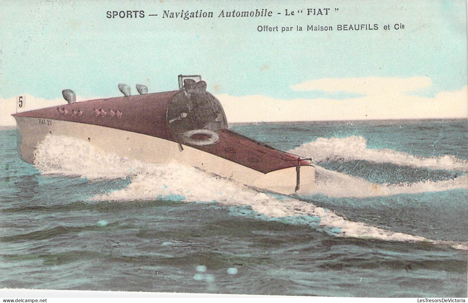 Sport - Navigation Automobile - Le Fiat - Offert Par La Maison Beaufils Et Cie - Colorisé -  Carte Postale Ancienne - Altri & Non Classificati