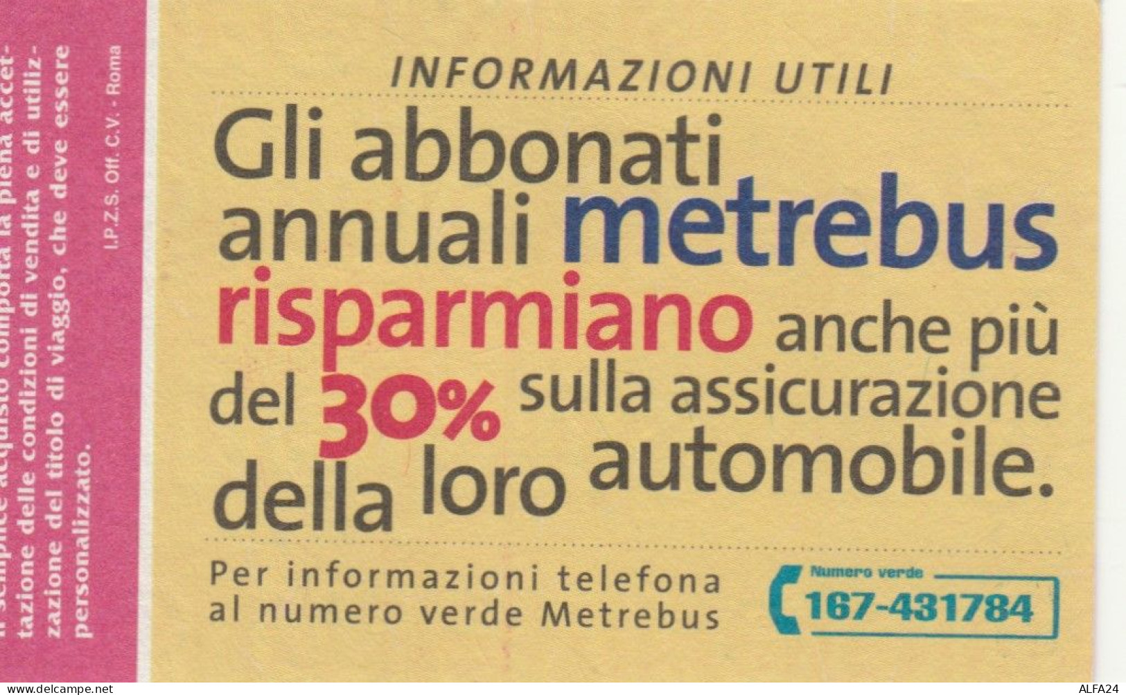 ABBONAMENTO MENSILE BUS ATAC ROMA OTTOBRE 1999 (MF673 - Europe
