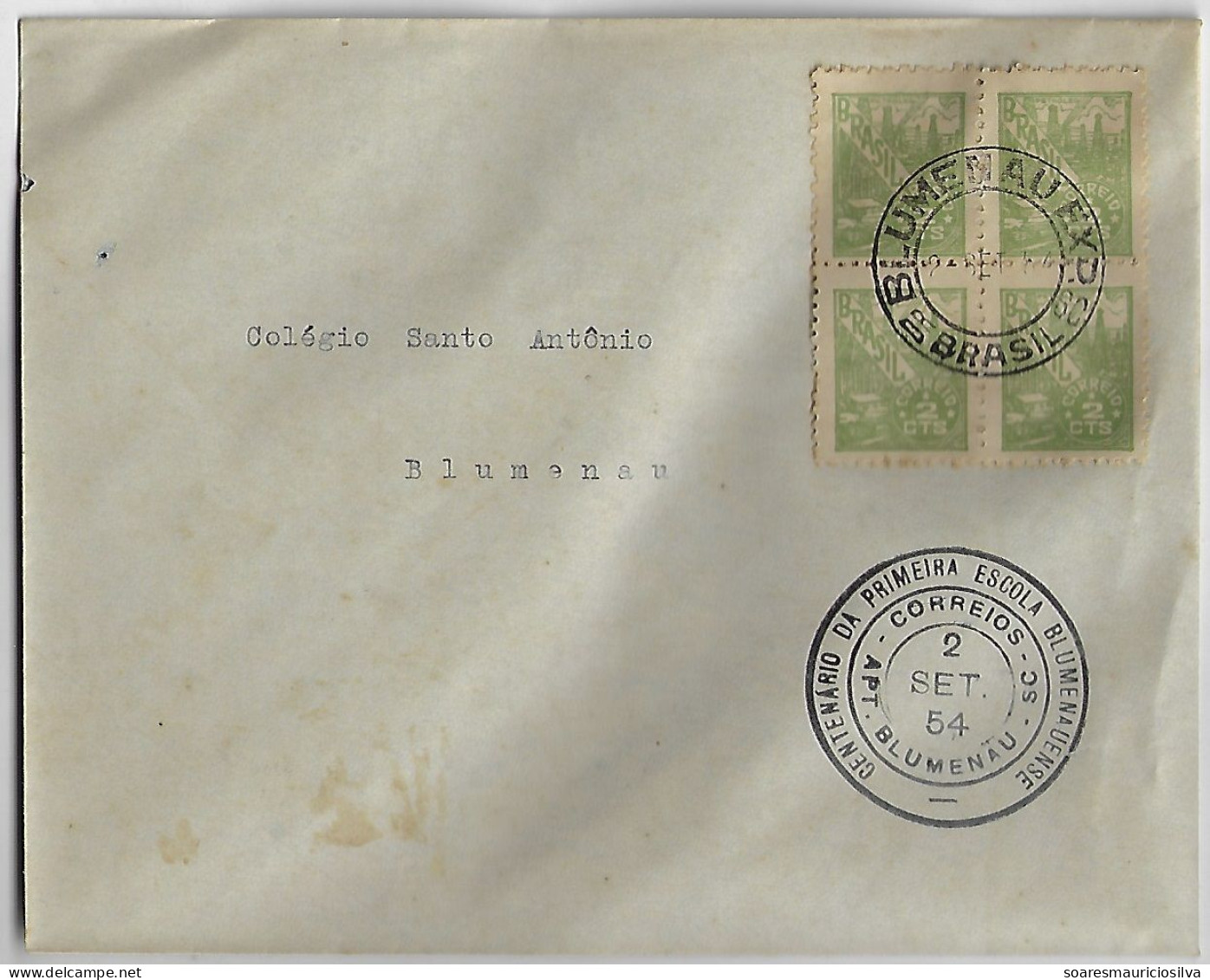 Brazil 1954 Cover Commemorative Cancel Centenary Of The First Blumenauense School From Blumenau - Briefe U. Dokumente