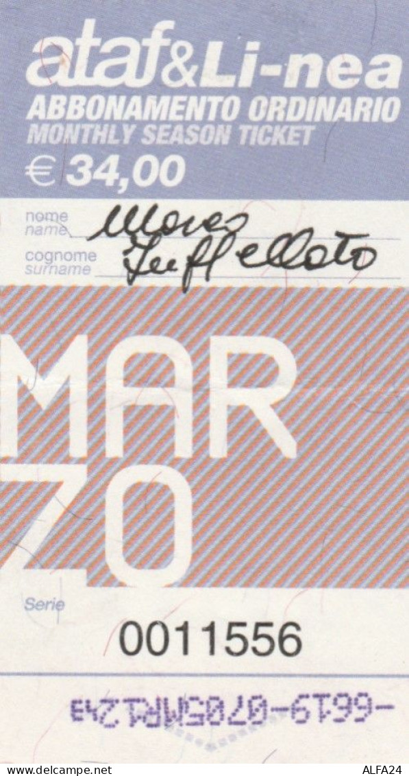 ABBONAMENTO MENSILE BUS ATAF FIRENZE MARZO 2007 (MF1443 - Europe