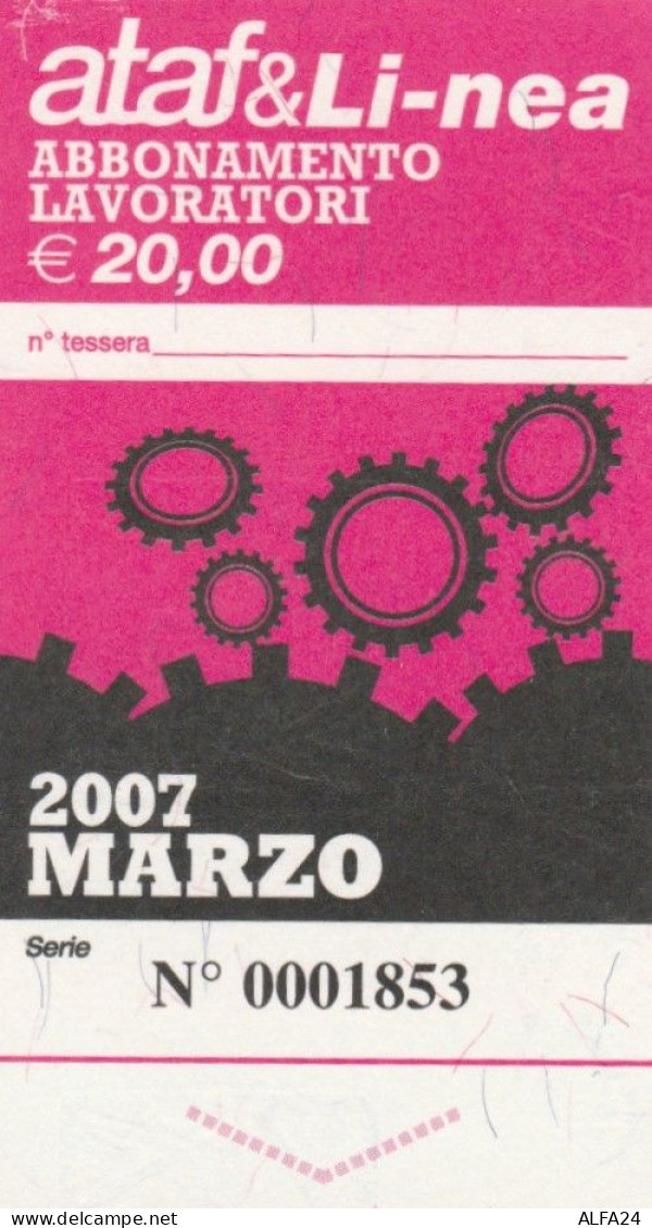 ABBONAMENTO MENSILE BUS ATAF FIRENZE MARZO 2007 (MF1208 - Europe