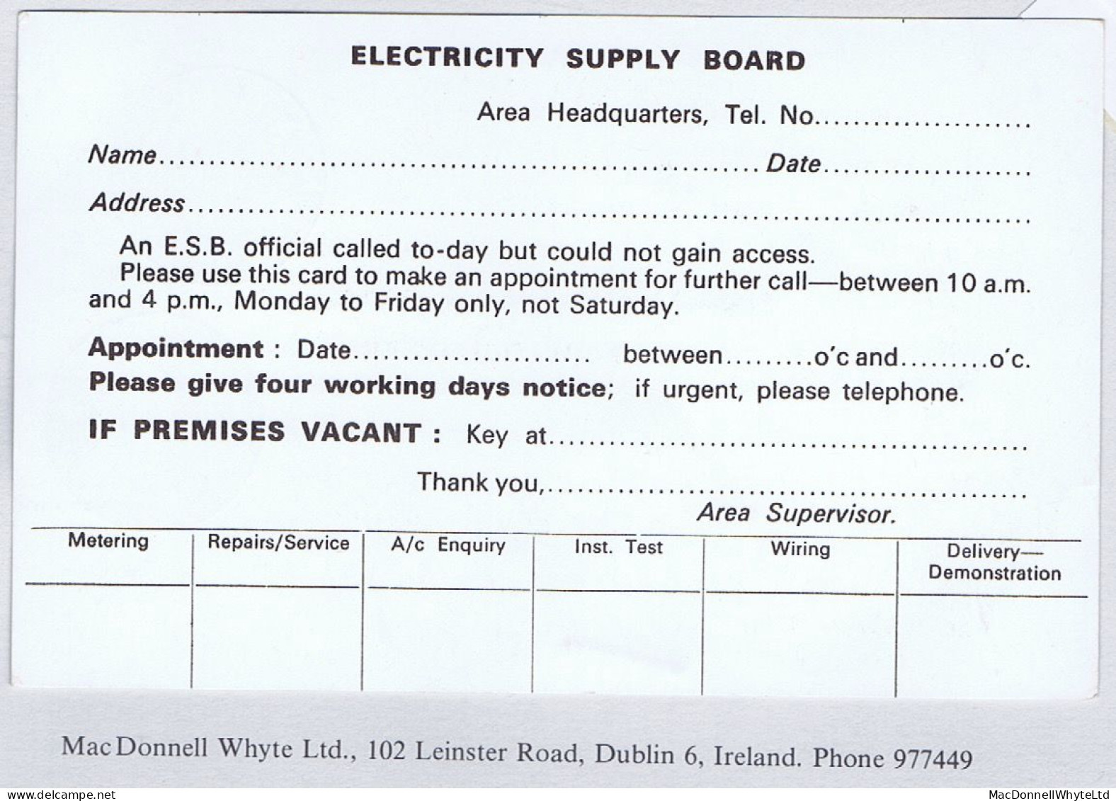 Ireland Stamped-to-order 1972 2½p Brown ESB Appointment Card, With Additional 1p Blue For New Postal Rate, Unused - Enteros Postales