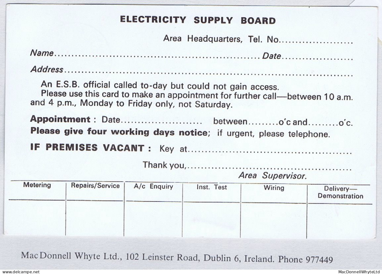 Ireland Stamped-to-order 1972 2½p Brown ESB Appointment Card, With Additional 1p Blue For New Postal Rate, Unused - Interi Postali