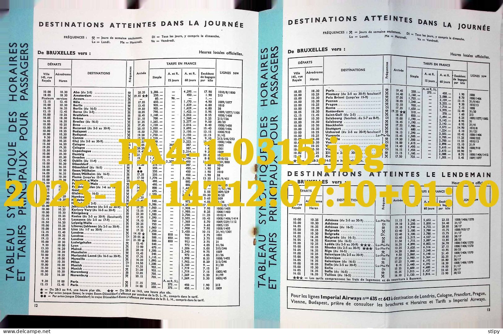 314 Sabena Horaires Tarifs 1938, Bruxelles France Congo Madagascar - AeroAirplanes