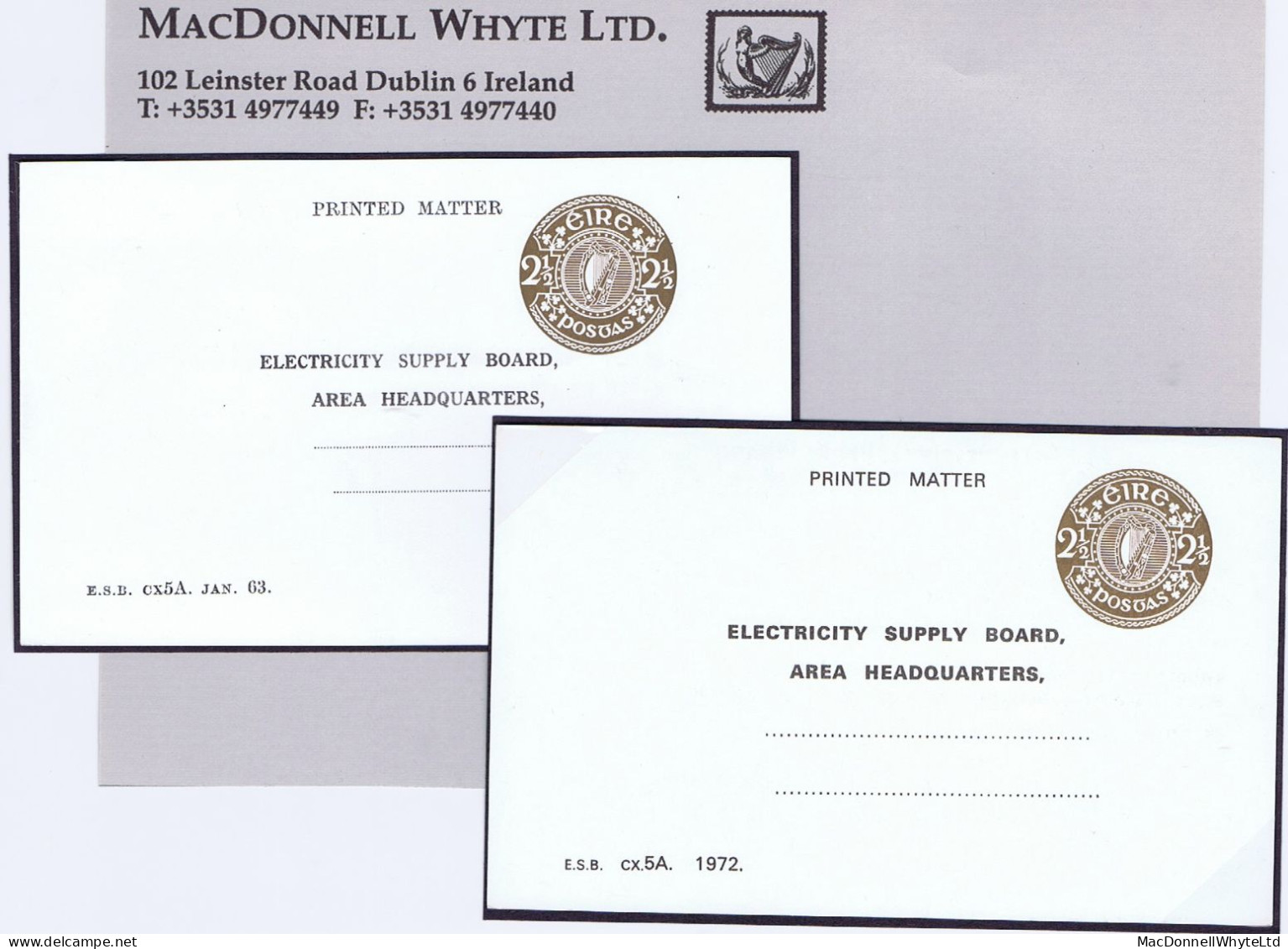 Ireland Stamped-to-order 1971 2½p Brown ESB Appointment Card, Both 1963 And 1972 Imprint Types, Unused. FAI 3a, 3b - Postal Stationery