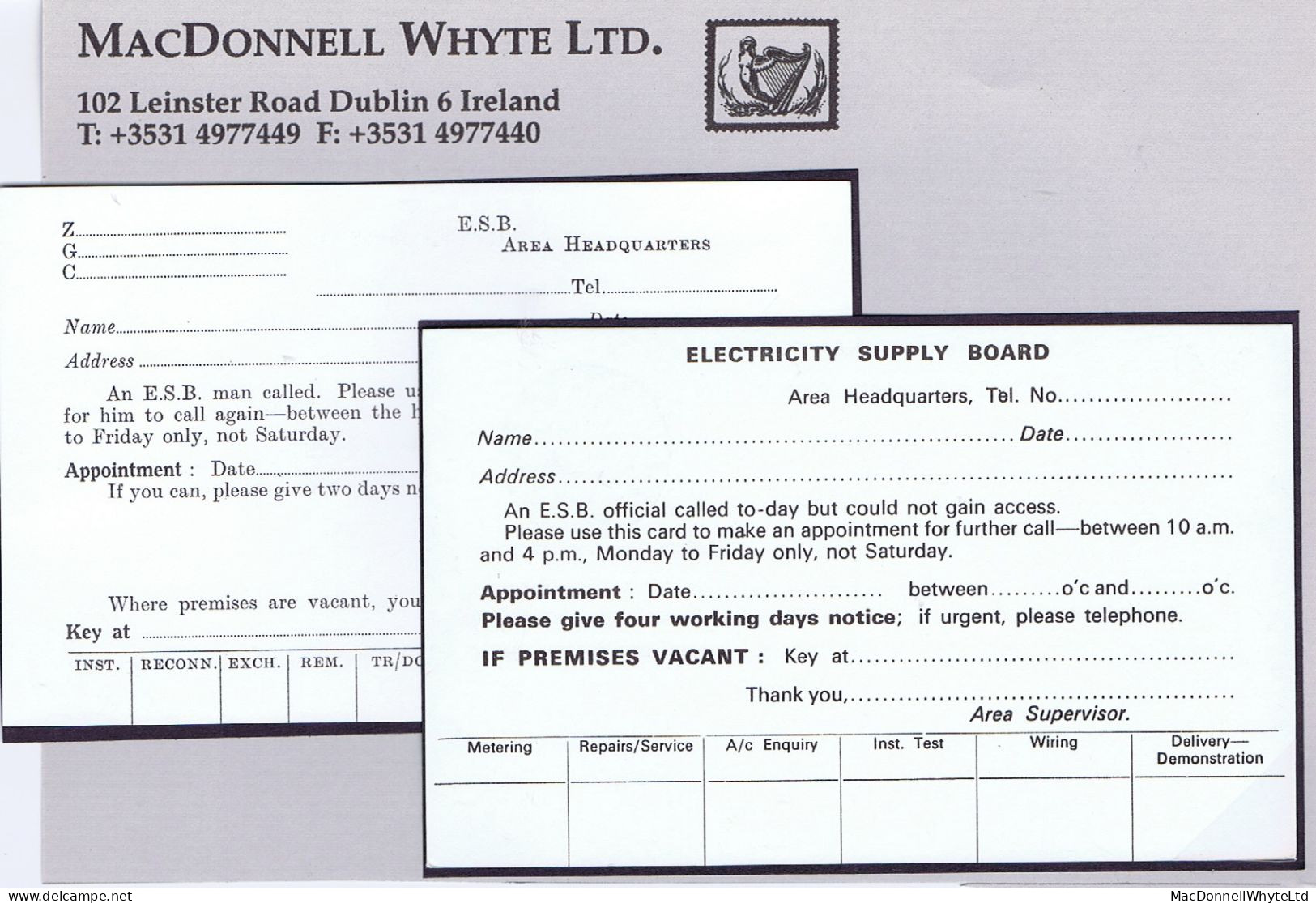 Ireland Stamped-to-order 1971 2½p Brown ESB Appointment Card, Both 1963 And 1972 Imprint Types, Unused. FAI 3a, 3b - Postal Stationery