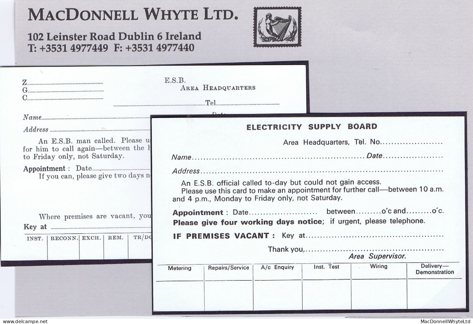 Ireland Stamped-to-order 1971 2½p Brown ESB Appointment Card, Both 1963 And 1972 Imprint Types, Unused. FAI 3a, 3b - Enteros Postales