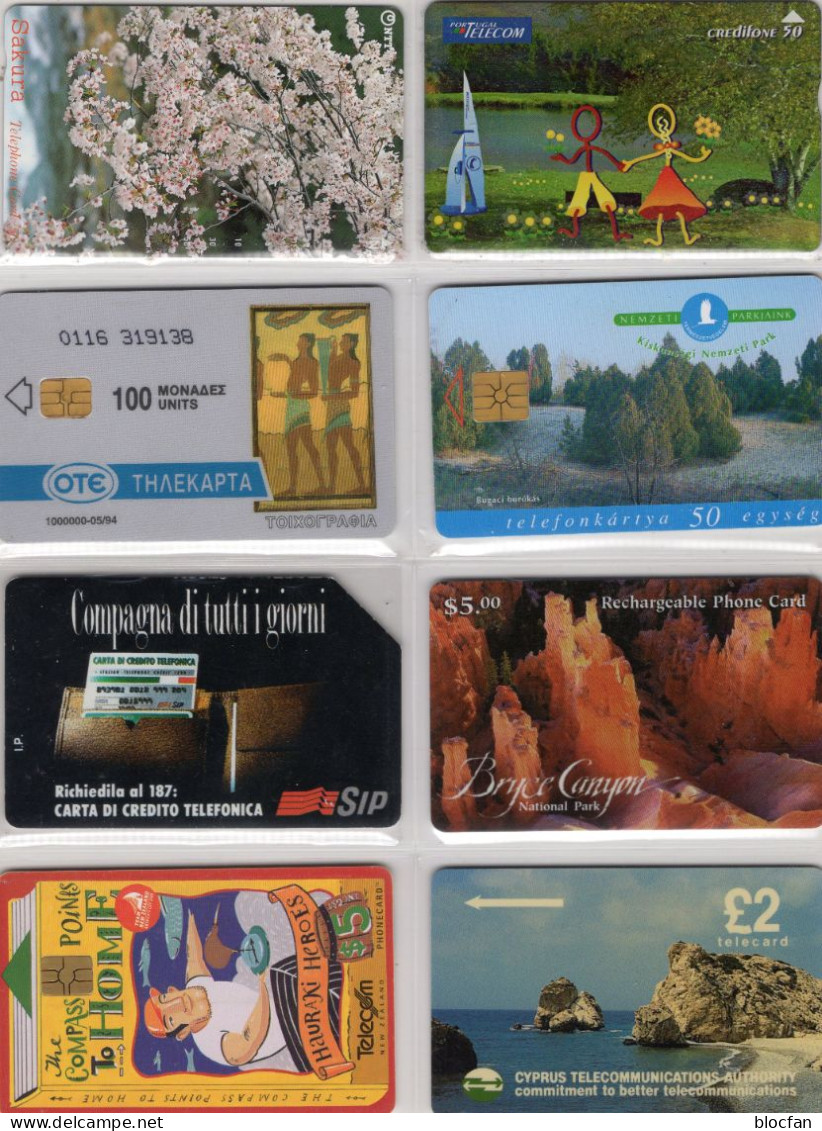 Topics 8TK Lot Telecartes 20€ Set Of Italy Portugal Greece Nippon Hungary Zealand Cyprus USA TC World Phonecards Germany - Autres - Europe