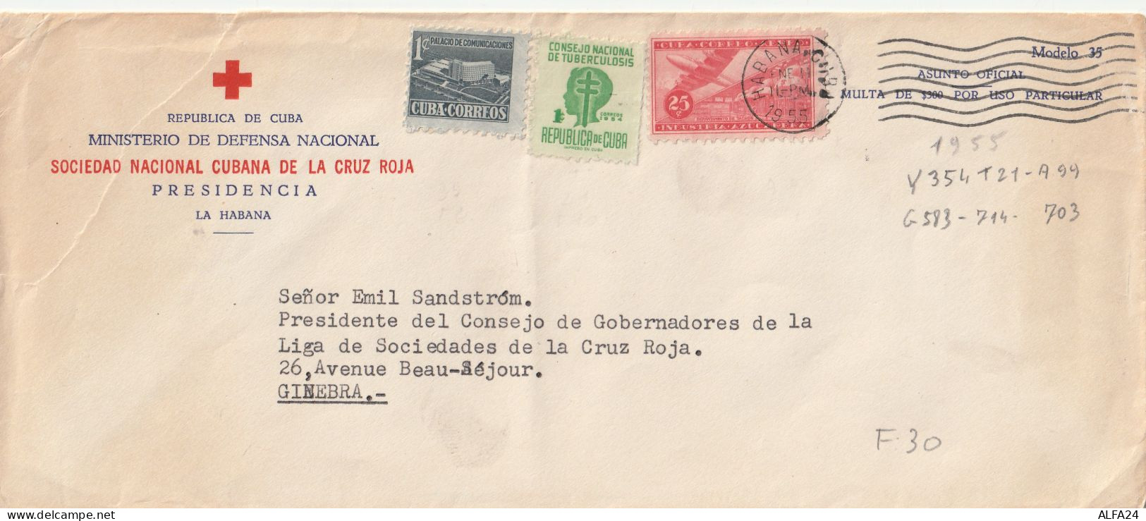 LETTERA CUBA 1955 + ERINNOFILO ANTITUBERCOLARE (KX557 - Lettres & Documents