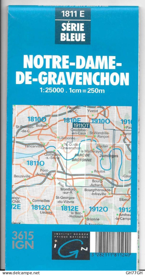 CARTE IGN NOTRE-DAME-DE-GRAVENCHON Au 1:25000ème -n°1811 E -1989 - Topographische Karten