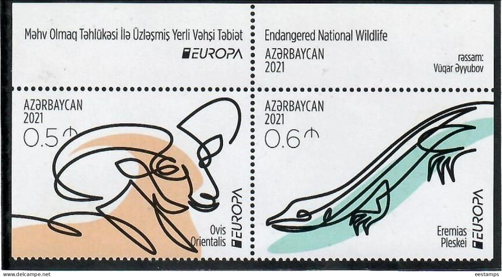 Azerbaijan 2021 . Europa CEPT . Endangered National Wildlife. 2v.   II - Azerbaijan