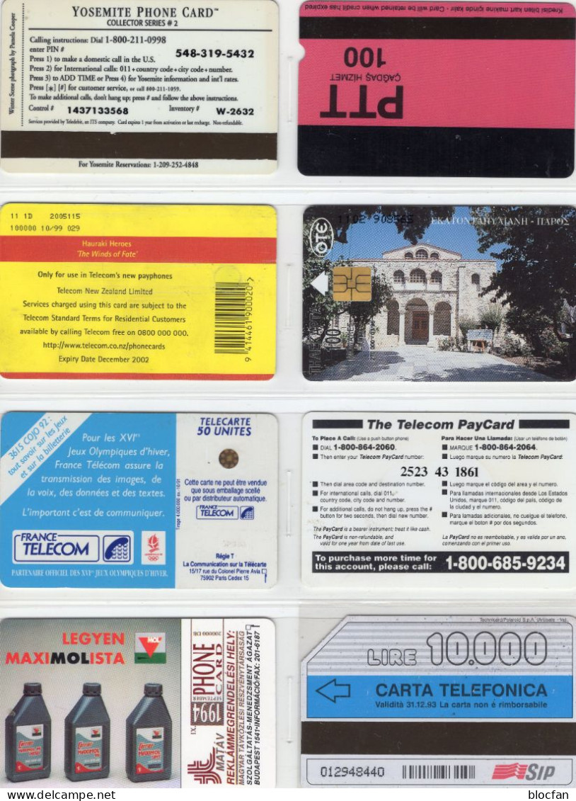 Sammlung 8 TK Set Telecartes 24€ TC Of Türkei France Italy Greece Nippon Hungary New Zealand US-Network World Phonecards - Verzamelingen