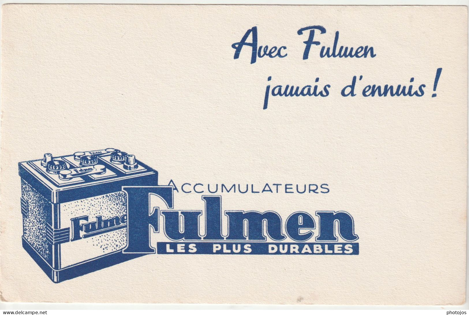 Buvard Publicitaire Automobile Accumulateurs Batterie  Fulmen   TBE - Automobile