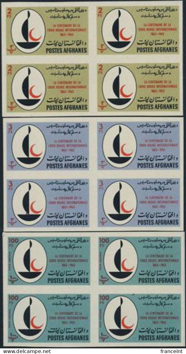 AFGHANISTAN(1963) Red Crescent. Nurse. Prince Ahmed Shah. Complete Set Of 9 Imperforate Blocks Of 4. Scott Nos 662b-j, Y - Afghanistan