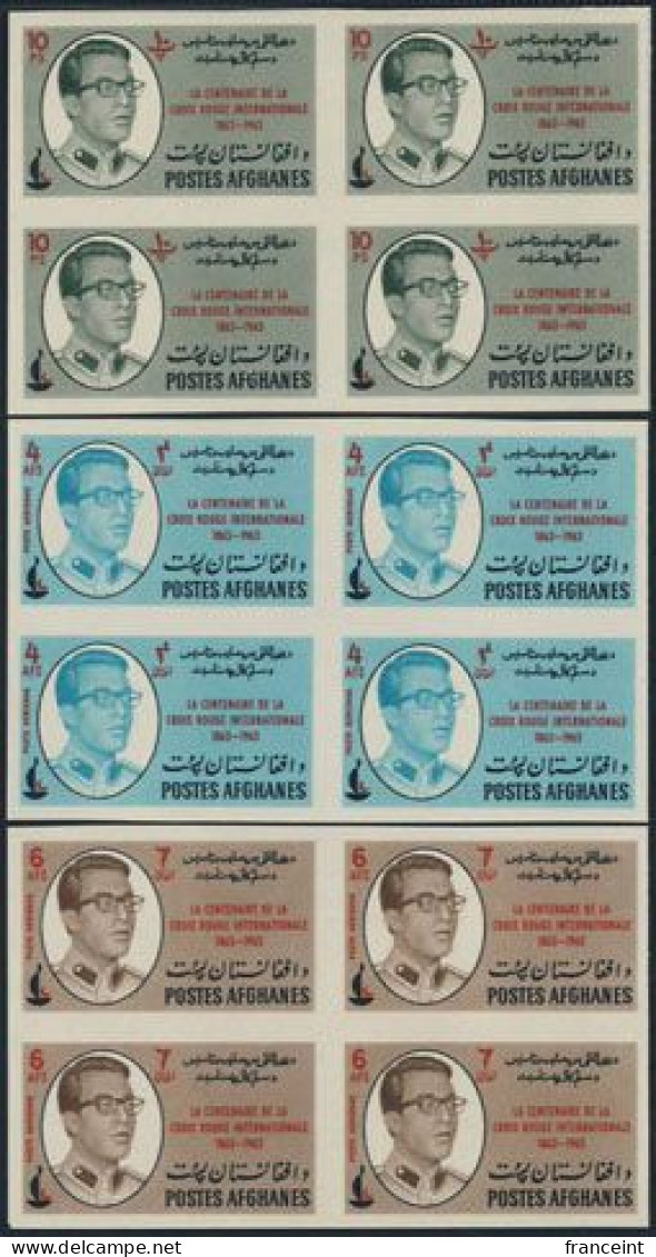 AFGHANISTAN(1963) Red Crescent. Nurse. Prince Ahmed Shah. Complete Set Of 9 Imperforate Blocks Of 4. Scott Nos 662b-j, Y - Afghanistan