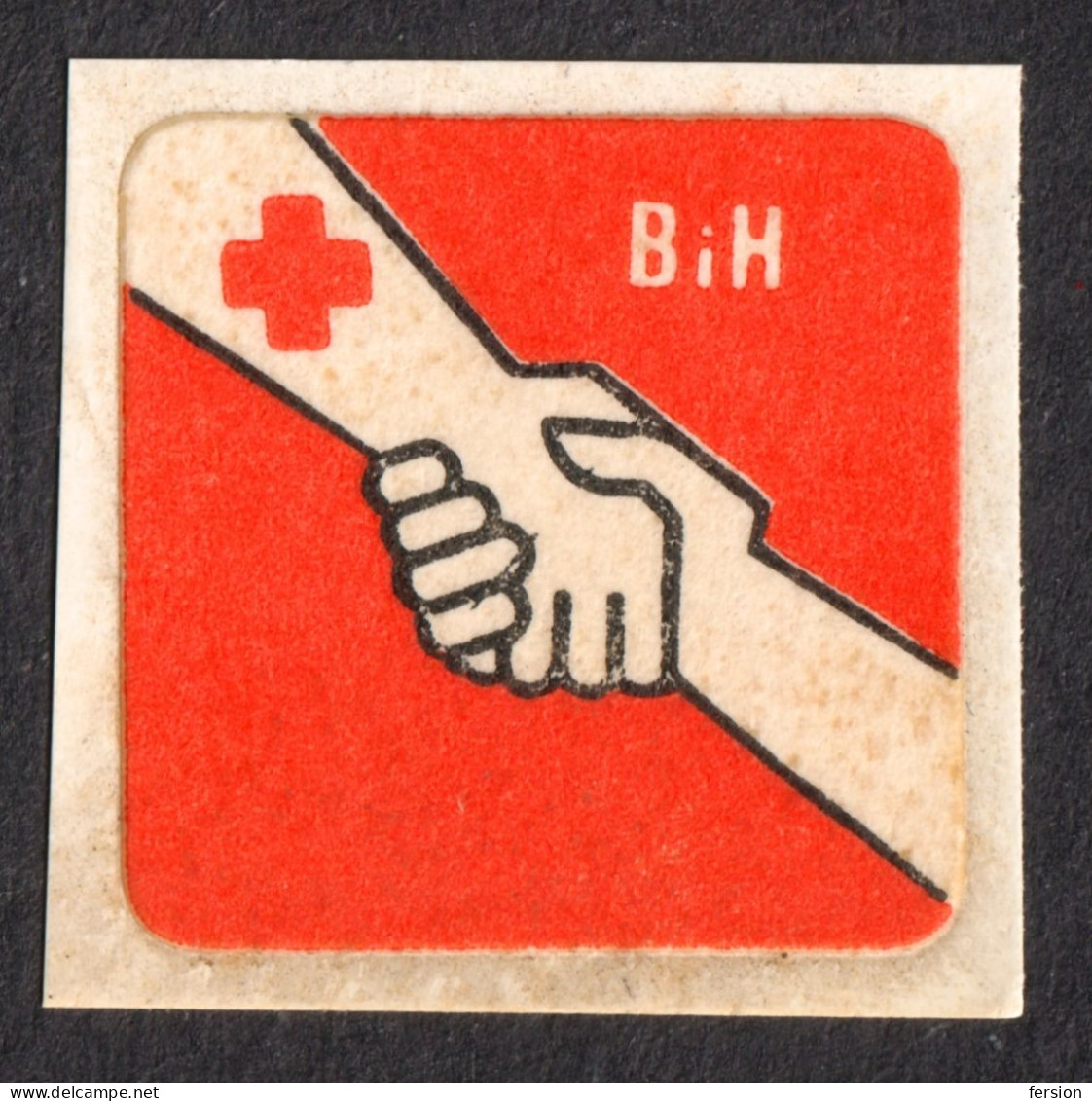 Bosnia And Herzegovina 1980's Red Cross Rotes Kreuz Croix Rouge Additional Label Cinderella Vignette HANDSHAKE Hand - Bienfaisance