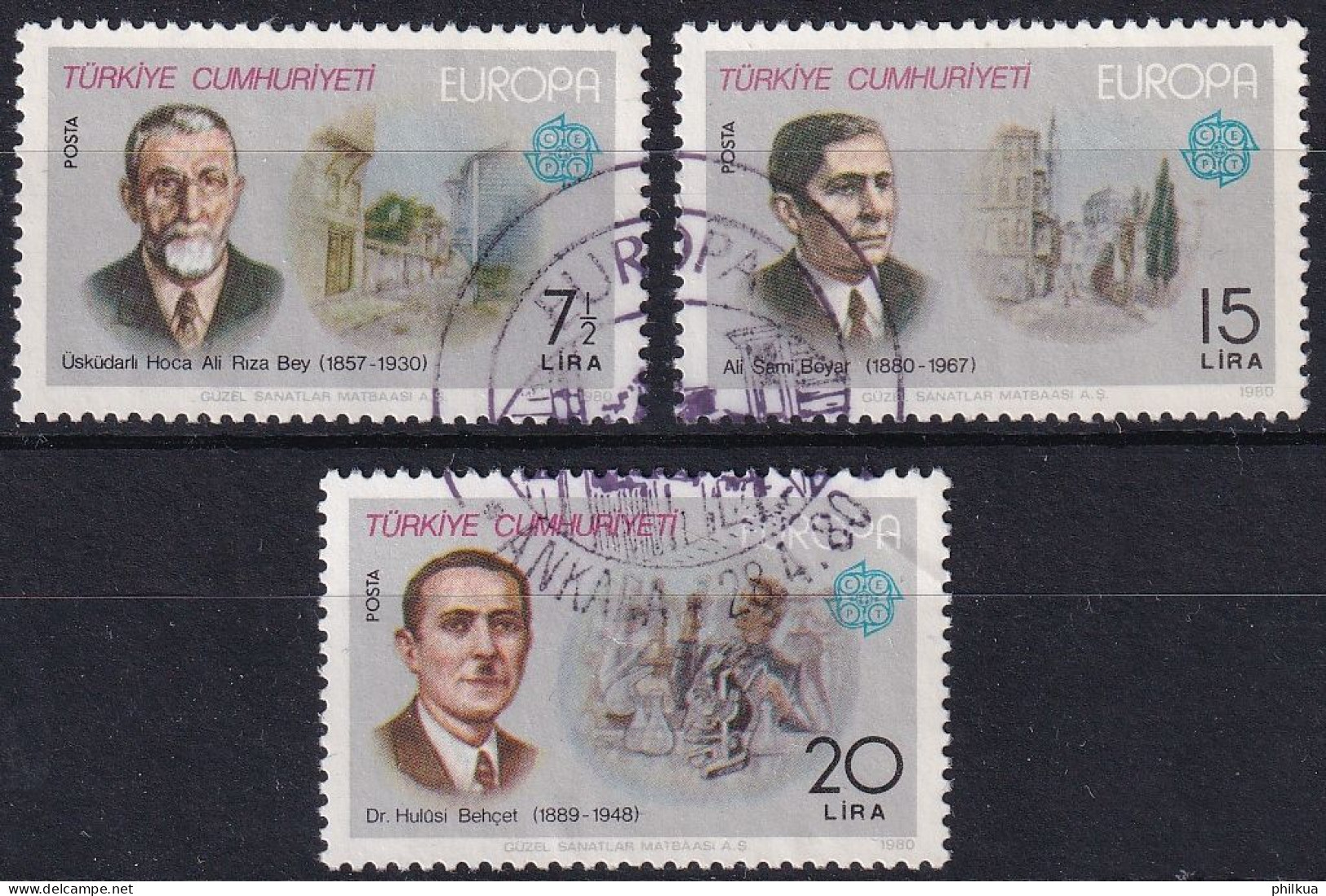 MiNr. 2510 - 2512 Türkei    1980, 28. April. Europa: Bedeutende Persönlichkeiten - Oblitérés