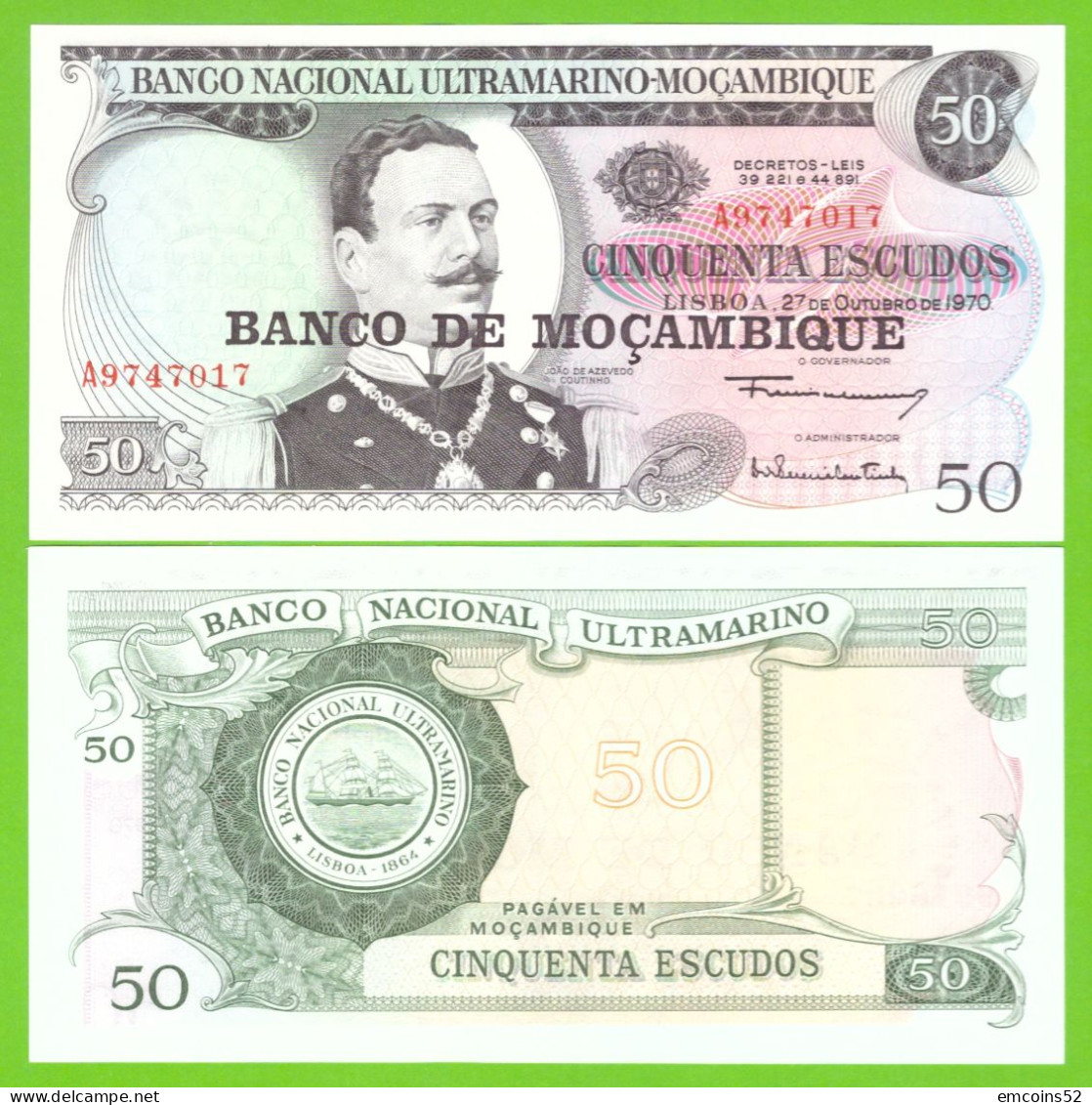 MOZAMBIQUE 50 ESCUDOS 1976 P-116  UNC PREFIX A - Mozambico