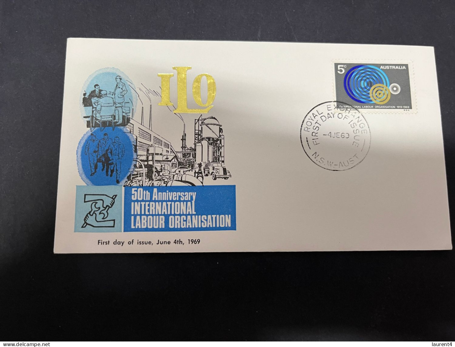 15-12-2023 (2 W 14) Australia + UK (2 FDC Cover) ILO - Internatioanl Labour Organisation 50th Anniversary - IAO