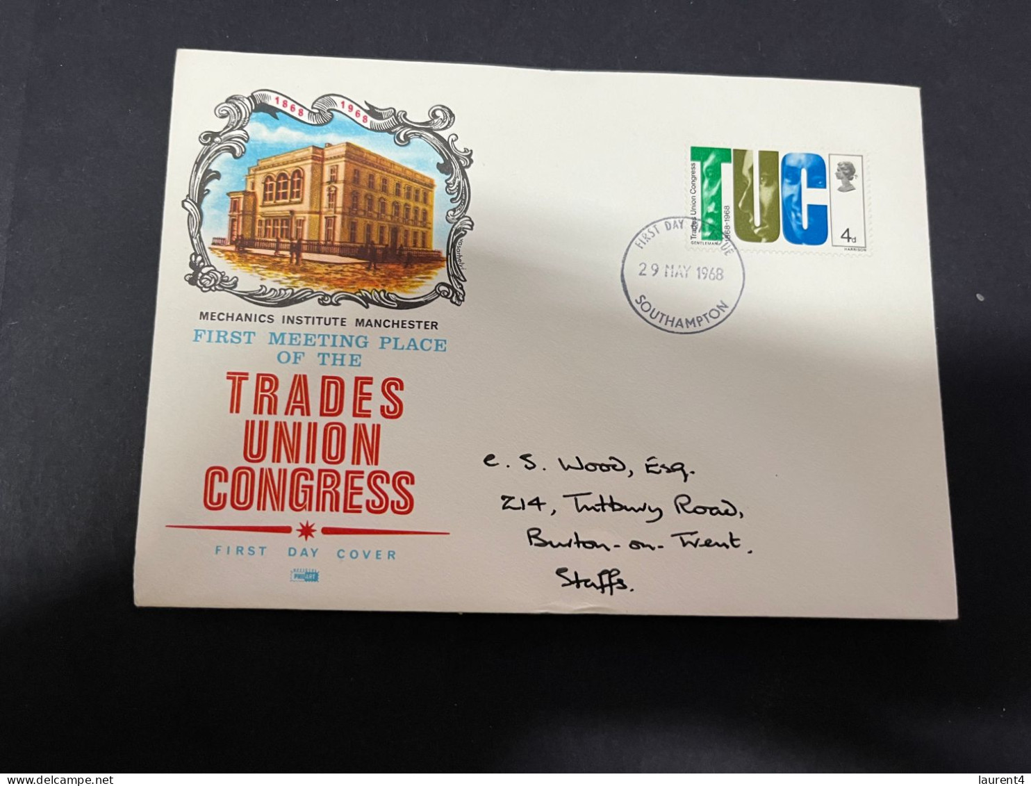 15-12-2023 (2 W 14) UK (1 FDC Cover) Trade Unions Congress - 1968 - 1952-1971 Pre-Decimal Issues