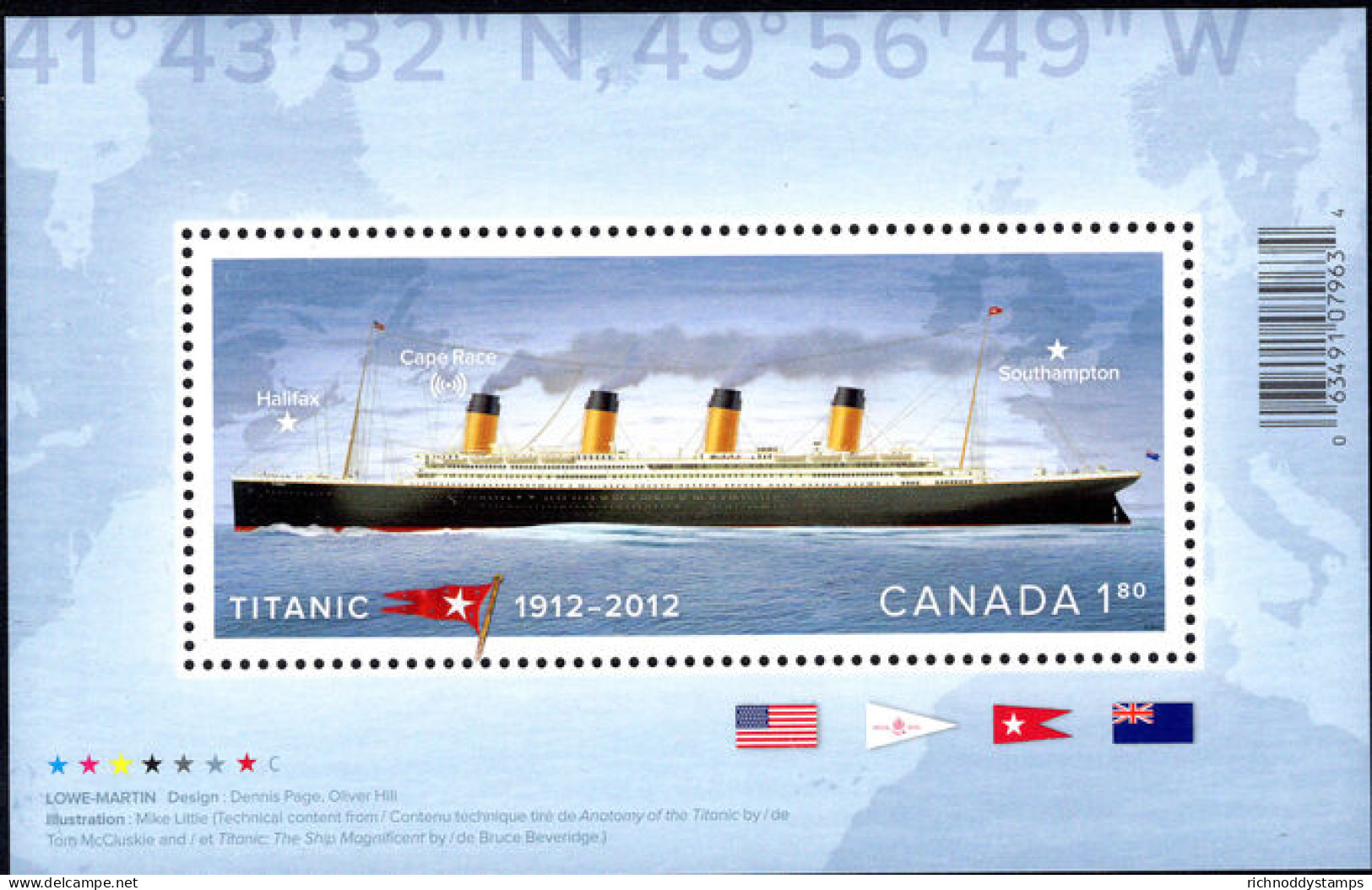 Canada 2012 Centenary Of The Sinking Of The Titanic Souvenir Sheet Unmounted Mint. - Neufs