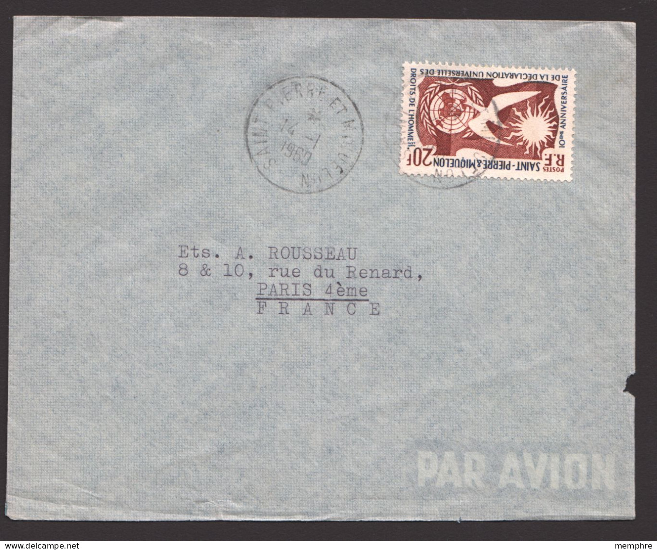 1960  10è Ann. Déclaration Universelle Des Droits De L'homme Yv 358  Seul Sur Lettre Pour La France - Storia Postale