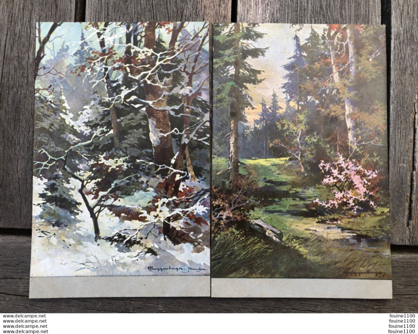 LOT / SERIE De 2 Cartes Série 220  Paysage Forêt Saison Hiver Printemps ?  Dessin Illustrateur Signé Guggenberger T. - Guggenberger, T.